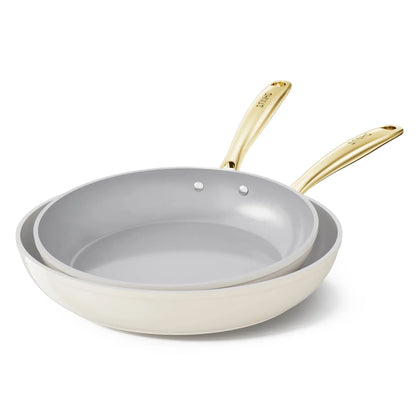Sanho Ceramic Nonstick Fry Pan Set, 2-Piece (8 & 10 inch) Skillets, Diamond-Titanium Coating, Oven & Induction Safe, Non-Toxic