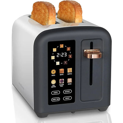 SEEDEEM Toaster 2 Slice, Touch Control Stainless Toaster LCD Display, 50% Faster Heating Speed, 1.4'' Wide Slots, More Timer Functions, Removable Crumb Tray, 1350W, Dark Metallic