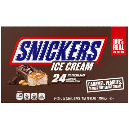 SNICKERS Chocolate Caramel Peanut Butter Ice Cream Bars, Frozen, 2 oz., 24 ct.