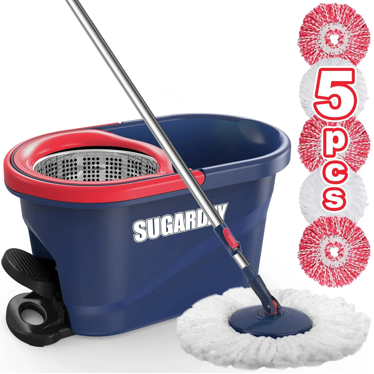 SUGARDAY Spin Mop and Bucket with Wringer Set for Floors Cleaning Heavy duty System, Green