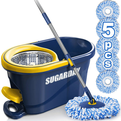SUGARDAY Spin Mop and Bucket with Wringer Set for Floors Cleaning Heavy duty System, Green