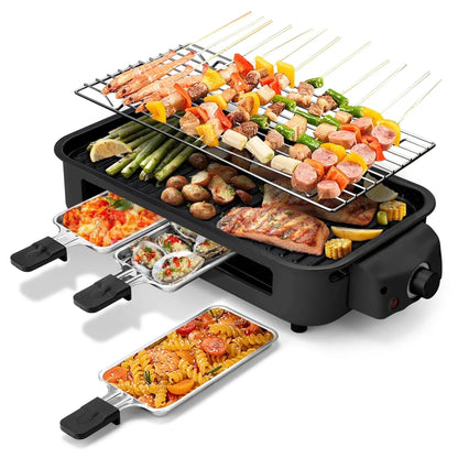 SUSLAS Electric Indoor Grill & Griddle, 1800W Smokeless Design with 4 Removable Nonstick Plates, Dishwasher Safe, Adjustable Temperature Control for Indoor Cooking
