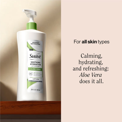 Suave Soothing Hydration Hand & Body Lotion For Women With Aloe Vera For Dry Skin, 28 fl oz Pump