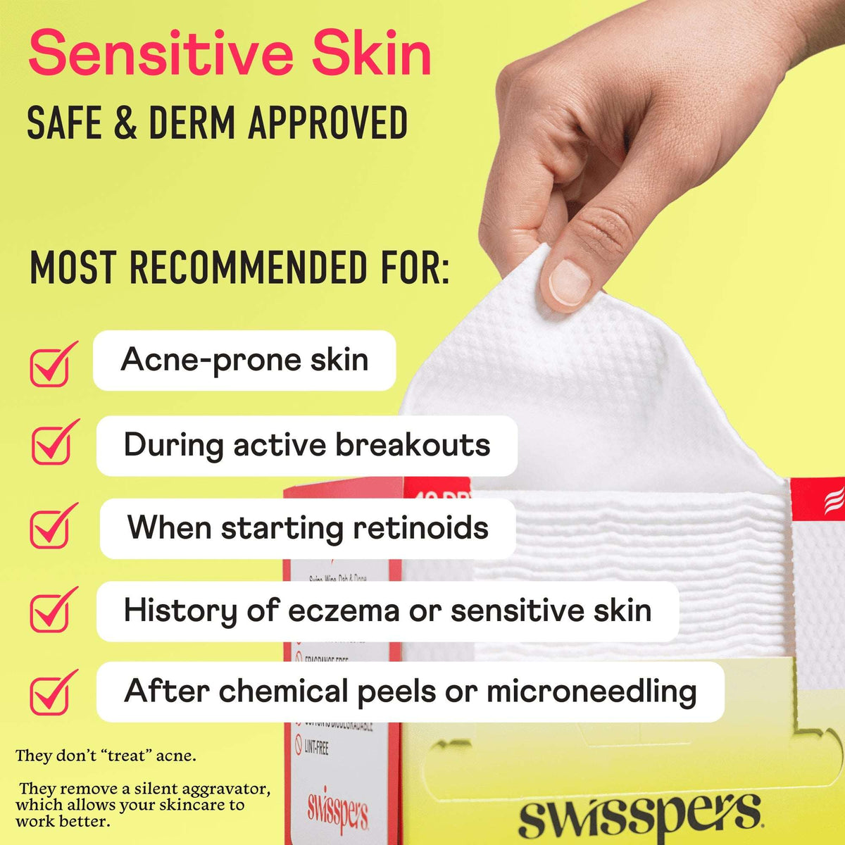 Swisspers Face the Day Dry Wipes, Disposable Facial Towels, Large 100% Cotton Makeup Remover Wipes, Dermatologist-Tested, Hypoallergenic, Soft & Strong, Fragrance-Free, Lint-Free, 40 Count