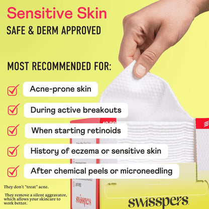 Swisspers Face the Day Dry Wipes, Disposable Facial Towels, Large 100% Cotton Makeup Remover Wipes, Dermatologist-Tested, Hypoallergenic, Soft & Strong, Fragrance-Free, Lint-Free, 40 Count