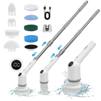 SZRSTH Electric Spin Scrubber, 450RPM Cordless Power Scrubber with Adjustable Handle 8 Heads Shower Cleaning Brush for Bathroom Floor
