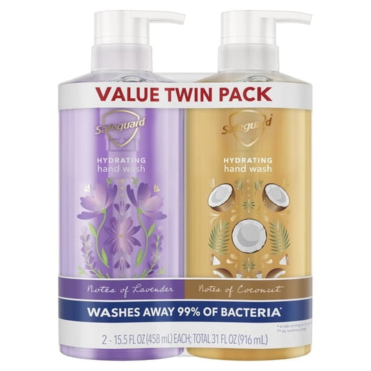 (2 PACK ) Safeguard Hand Wash Twin Pack, 15.5 fl oz, Notes of Lavender & Notes of Coconut
