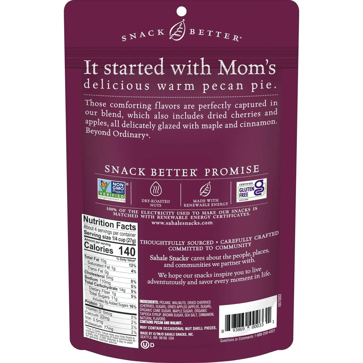 Sahale Snacks Maple Pecans Glazed Mix, Gluten-Free Snack, 4-Ounce Bag – Non-GMO Project Verified Nut Blend