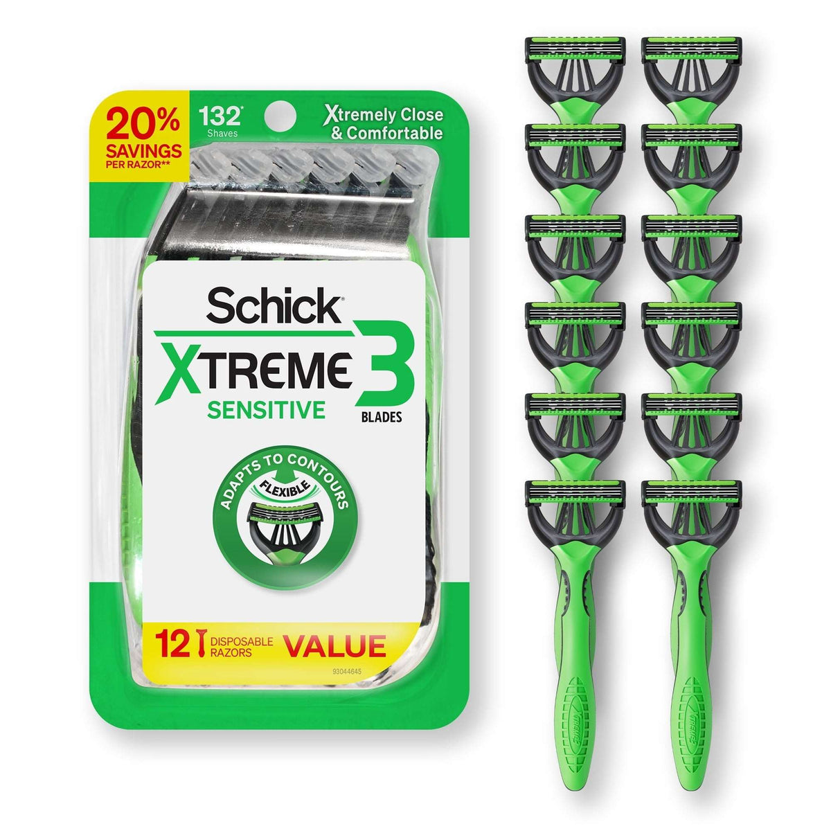 Schick Xtreme 3 Blade Disposable Razors for Men, 12 Ct, Men's Sensitive Skin Manual Razors
