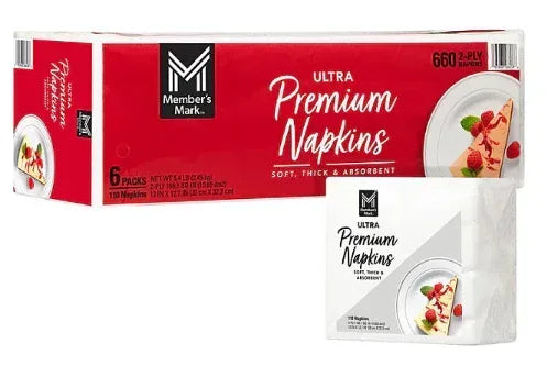Member's Mark Premium White 2-Ply Napkins, 13" x 12.7" 110/pk., 6 pk
