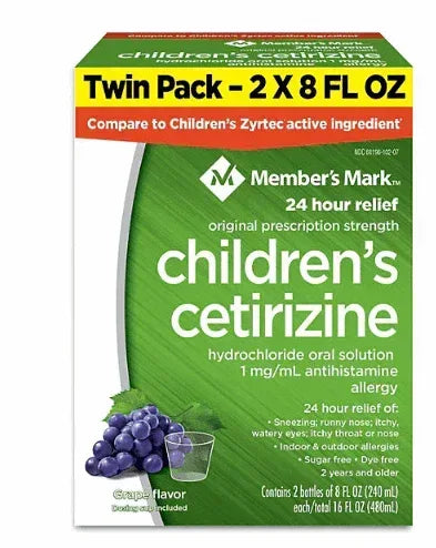 Member's Mark Children’s Cetirizine Allergy Relief Oral Solution, Sugar-Free Grape Flavor