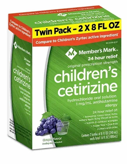 Member's Mark Children’s Cetirizine Allergy Relief Oral Solution, Sugar-Free Grape Flavor