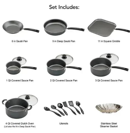 Tramontina Primaware 18 Piece Non-stick Cookware Set, Steel Gray