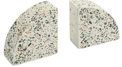 Genuine Cement Cast Terrazzo 4.3" 2 Pc Set Modern Design Tabletop Bookends