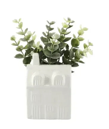 Mainstays 3" Tabletop Artificial Baby Eucalyptus in Ceramic House Planter, White