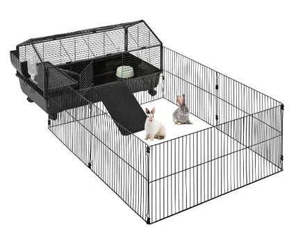 SmileMart Rolling Small Animal Cage with Playpen Ramps & Water Bottle for Rabbits, Black