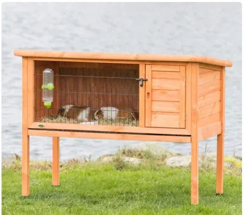 TRIXIE Elevated Weatherproof Outdoor 1-Story Wooden Small Animal Hutch with Tray, Brown
