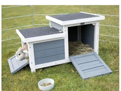TRIXIE Weatherproof Outdoor Elevated Wooden Small Animal House with Hinged Roof, Gray