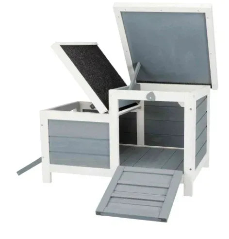 TRIXIE Weatherproof Outdoor Elevated Wooden Small Animal House with Hinged Roof, Gray