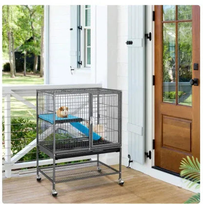 SmileMart Metal Animal Cage with Wheels for Adult Rats/Ferrets/Chinchillas/Guinea Pigs, Black