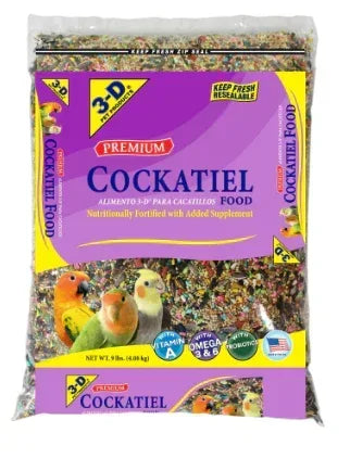 3-D Pet Products Premium Cockatiel Mix Bird Food Seeds, with Probiotics, 9 lb. Bag