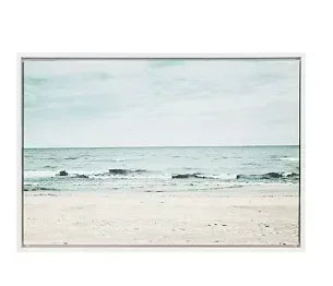 Kate and Laurel Sylvie Beach with Waves, Ocean Shoreline Color Photograph, Framed Canvas Wall Art by F2 Images, 23x33 White