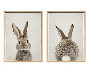 Kate and Laurel Sylvie Bunny Portrait And Bunny Tail Framed Canvas Wall Art By Amy Peterson, 18x24 Natural, Cute Baby Animal