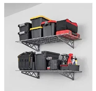 SafeRacks Wall Shelves, 2 Pack with Accessory Hooks - Hammertone