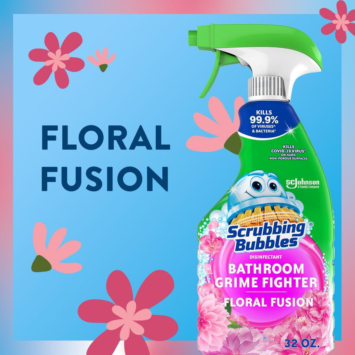 Scrubbing Bubbles Flowers & Showers, Bathroom Grime Fighter Spray, Rainshower, Petal Paradise, and Floral Fusion, 32 oz., 3 pk.