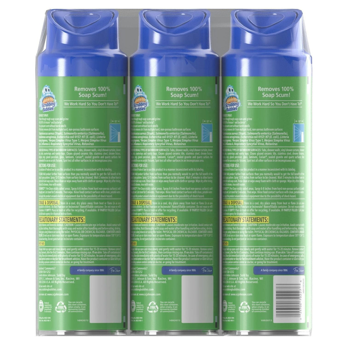Scrubbing Bubbles Mega Shower Aerosol, Disinfectant Spray, Rainshower Scent, 20 oz., 3 ct. (PACK OF 3 )