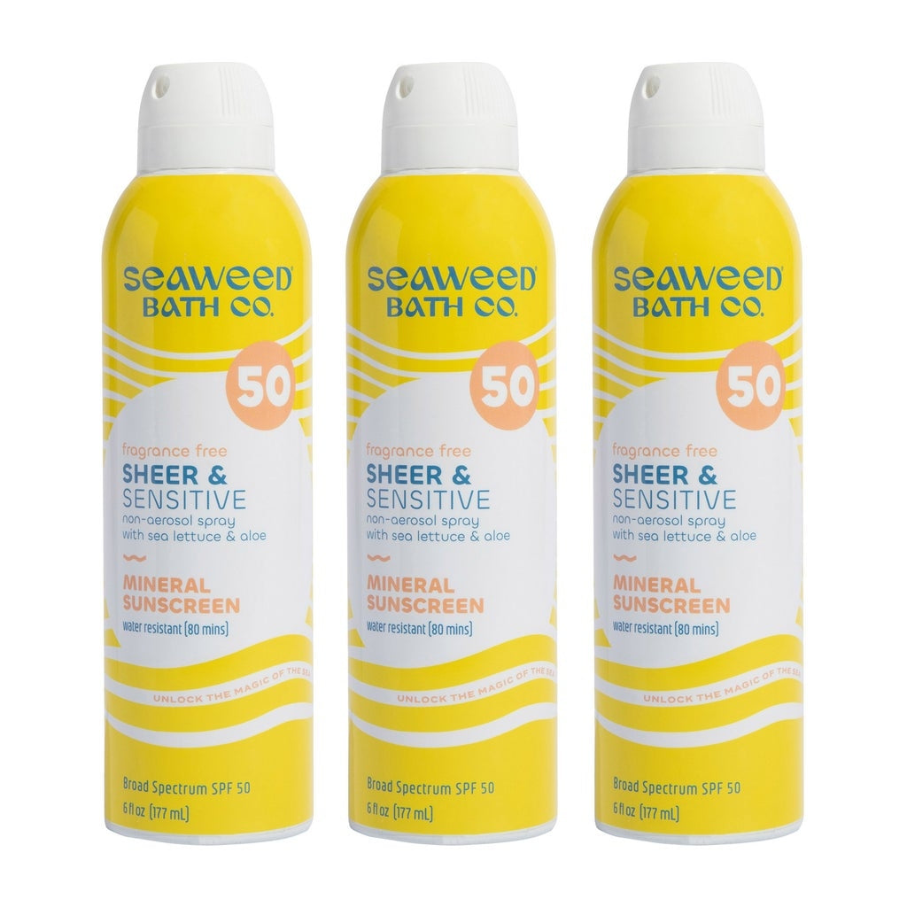 Seaweed Bath Co. Sheer & Sensitive Mineral Sunscreen Spray SPF 50, 6 oz, 3-pack