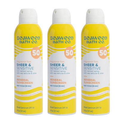 Seaweed Bath Co. Sheer & Sensitive Mineral Sunscreen Spray SPF 50, 6 oz, 3-pack