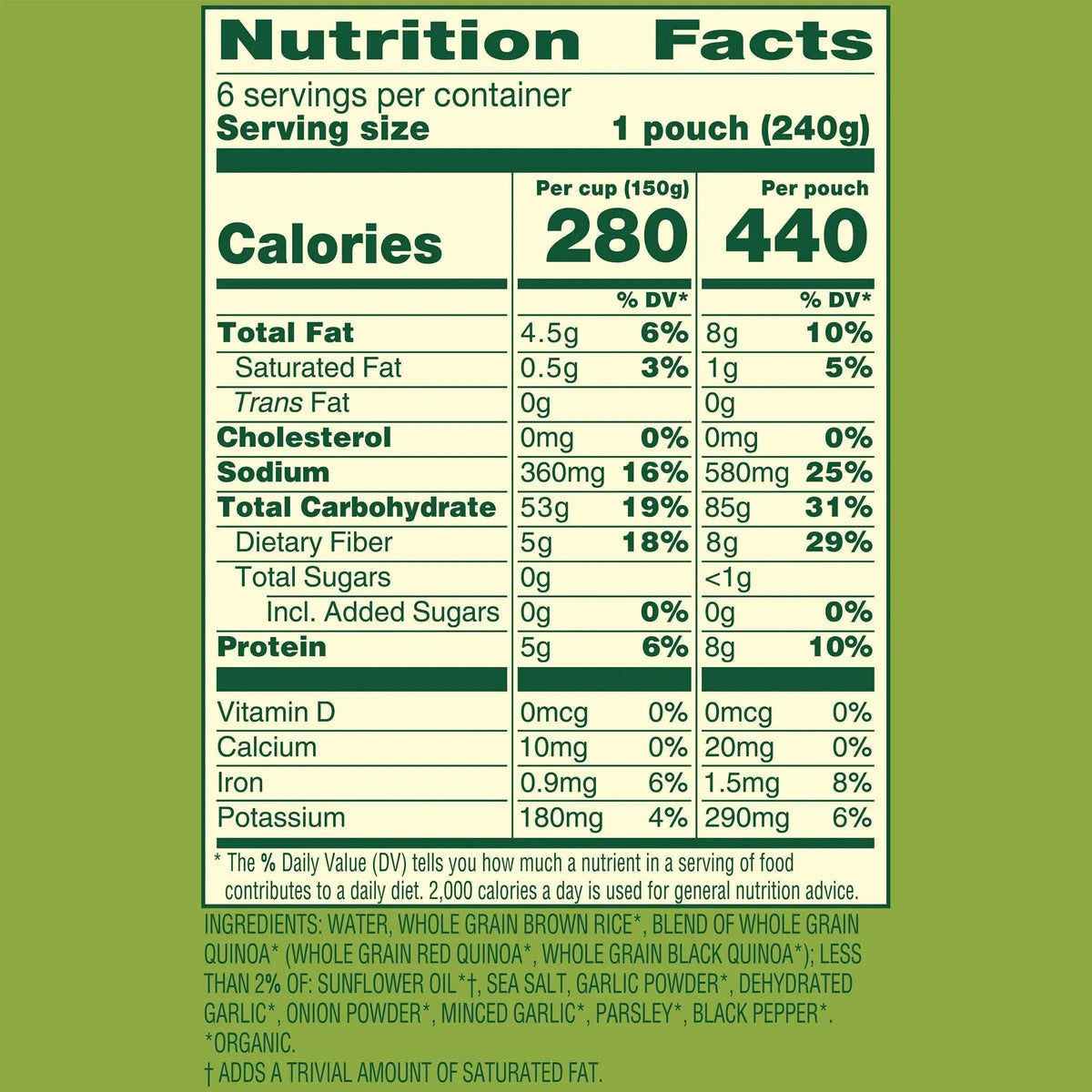 Seeds of Change, Organic Quinoa and Brown Rice with Garlic, 8.5 oz Pouch, 6-Count