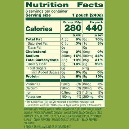 Seeds of Change, Organic Quinoa and Brown Rice with Garlic, 8.5 oz Pouch, 6-Count