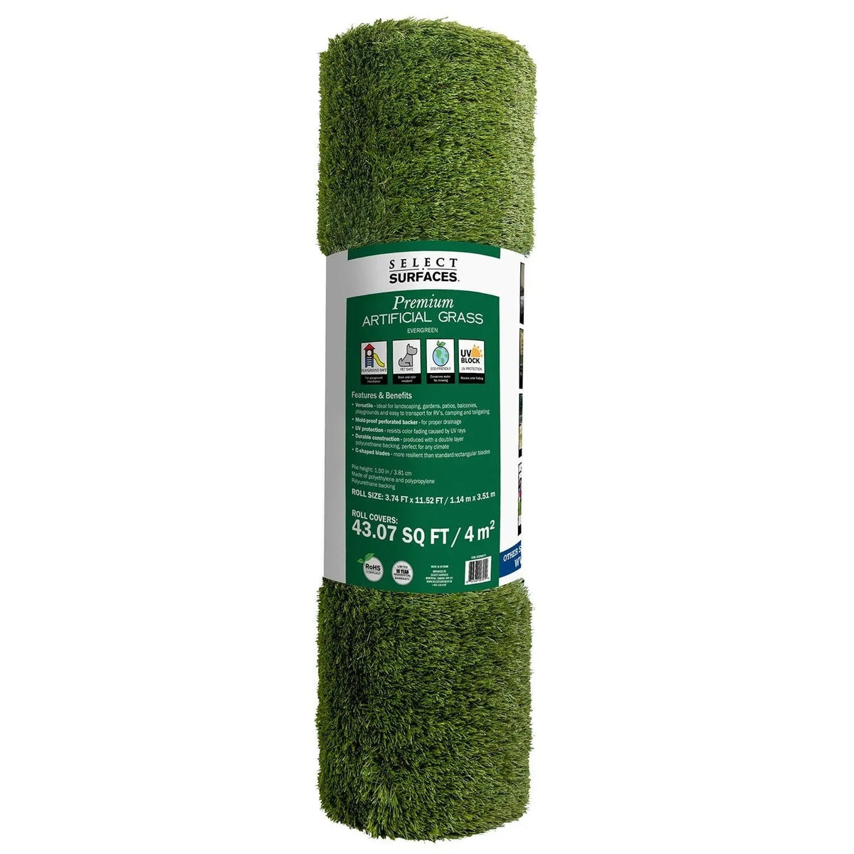 Select Surfaces Evergreen Artificial Grass Roll, Choose Size