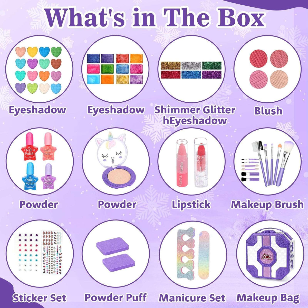 Sendida Kids Makeup Kit, 64pcs Real Washable Kids Makeup Set for Girl Toys Princess Brithday Gifts for Little Girls 3-12 Year Old, Large Size