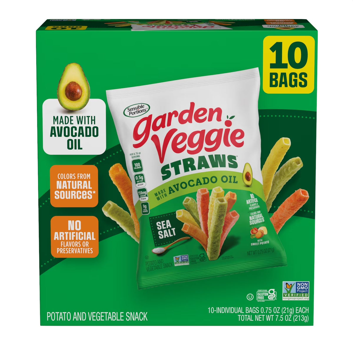 Sensible&nbsp;Portions&nbsp;Garden&nbsp;Veggie&nbsp;Straws Made with Avocado Oil,&nbsp;Sea&nbsp;Salt&nbsp;Flavor,&nbsp;0.75 oz Snack Bag, 10 Count