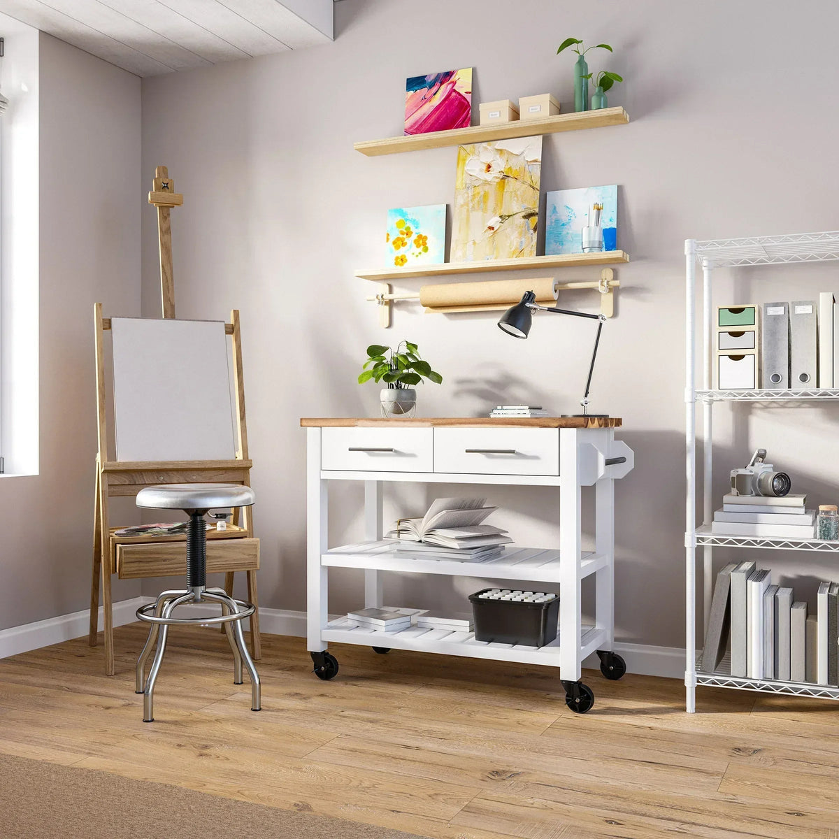 Seville Kitchen Cart with Acacia Shelves
