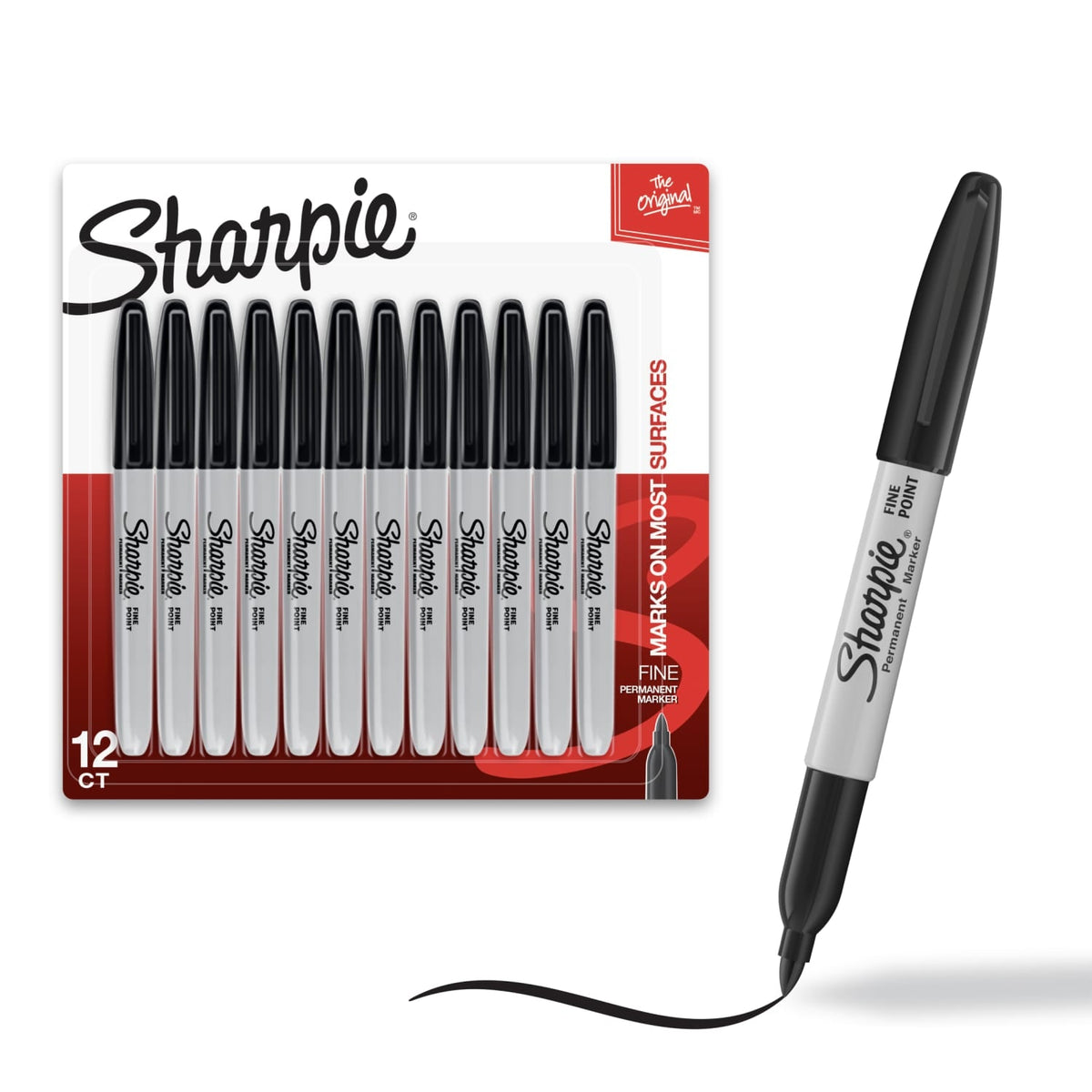 Sharpie Permanent Markers, Fine Point, Black, 5 Count