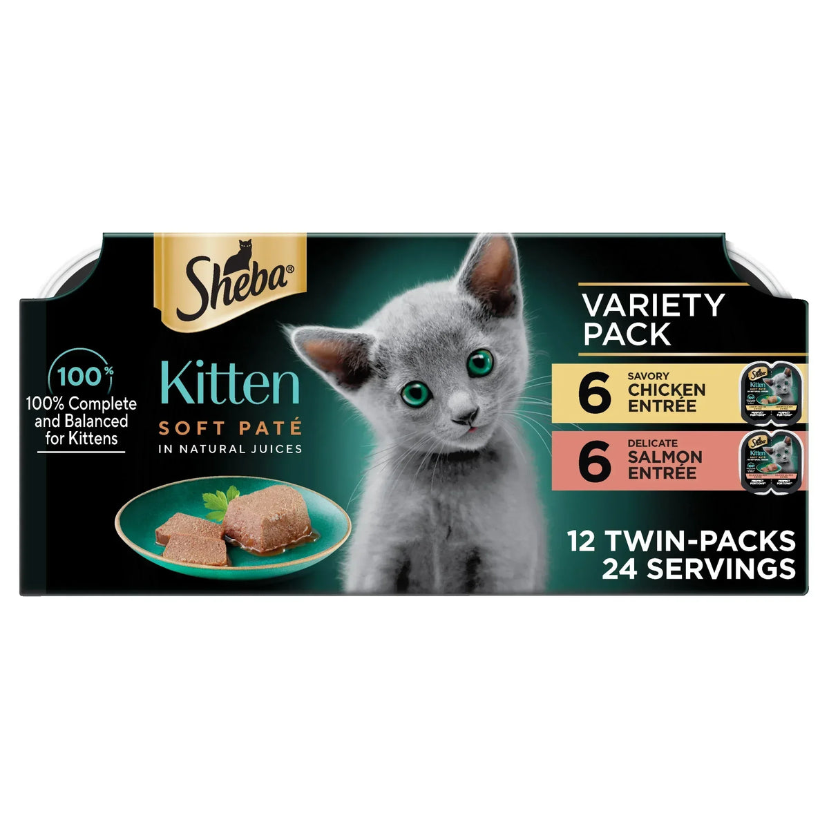 Sheba Perfect Portions Kitten Variety Flavors Pate Wet Cat Food, 2.6 oz Twin-Pack Trays (12 Pack)