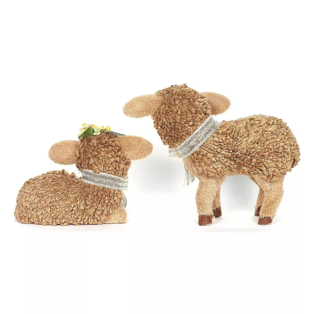 Sheep With Wood Rose Accents Set of 2