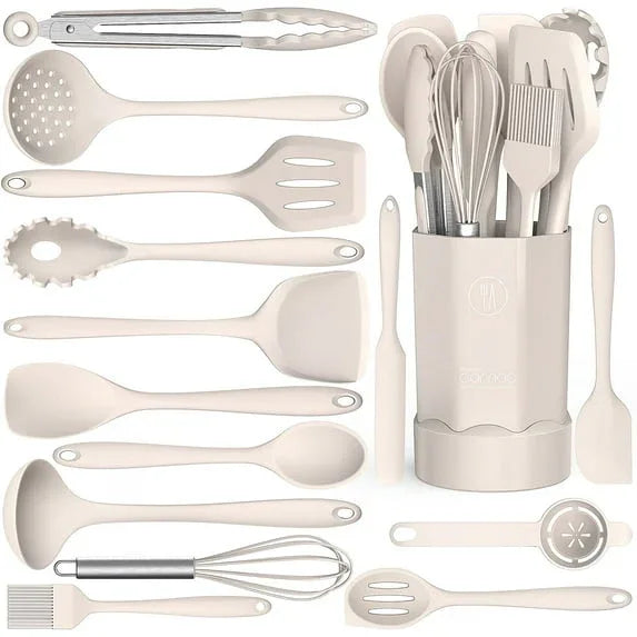 Silicone Cooking Utensils Set - Heat Resistant Kitchen Utensils BPA FREE,Turner Tongs,Spatula,Spoon,Brush,Whisk,Kitchen Utensil Gadgets Tools Set for Nonstick Cookware,Dishwasher Safe