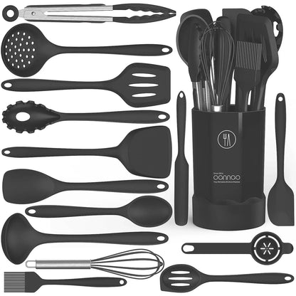 Silicone Cooking Utensils Set - Heat Resistant Kitchen Utensils BPA FREE,Turner Tongs,Spatula,Spoon,Brush,Whisk,Kitchen Utensil Gadgets Tools Set for Nonstick Cookware,Dishwasher Safe