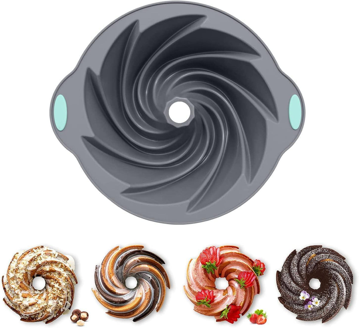 Silicone Novelty cake pan, Pound Cake Baking Pan Non-Stick pan, fluted cake pan with Heavy Grade Steel Frame and Handles for Baking Cake, bundt cake, Birthday, Party