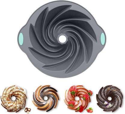 Silicone Novelty cake pan, Pound Cake Baking Pan Non-Stick pan, fluted cake pan with Heavy Grade Steel Frame and Handles for Baking Cake, bundt cake, Birthday, Party