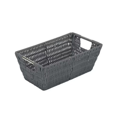 Simplify Small Shelf Rattan Tote Storage Basket in Chocolate
