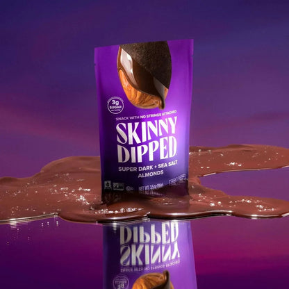 SKINNYDIPPED SuperDark + Sea Salt Chocolate Covered Almonds, 3.5 Ounce Resealable Bag, 1 Count Super Dark + Sea Salt 3.5 Ounce (Pack of 1)