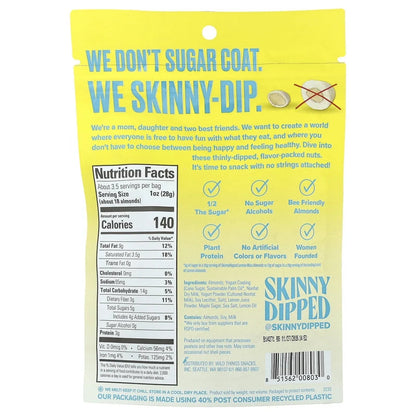 SkinnyDipped Lemon Bliss Yogurt Covered Almonds, Healthy Snack, Plant Protein, Gluten Free, 3.5 oz Resealable Bag