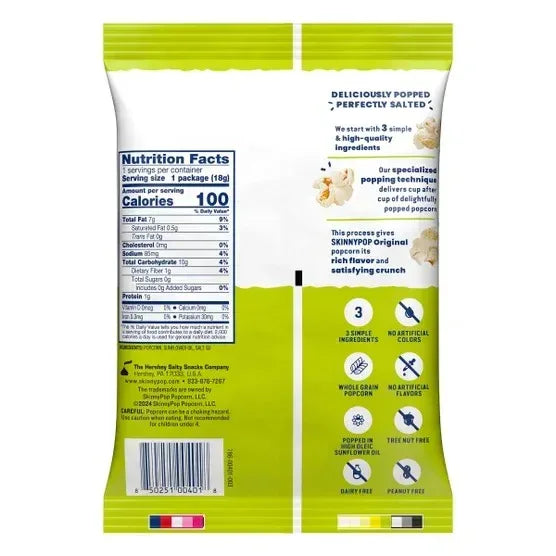 Skinny Pop Popcorn, 0.65 oz, 28-count