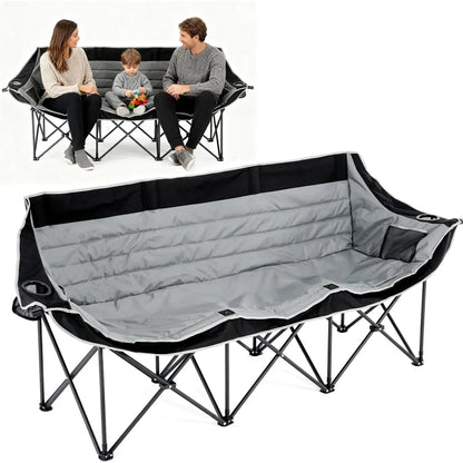 Slsy Double Camping Chair, Extra Padded Loveseat for 3 Prson Heavy Duty Folding Loveseat with Cup Holders for Camping, Fishing, or Hunting